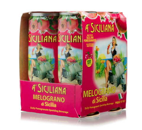 Sicilian Melograno (Pomegranate) Soda, A’ Siciliana, 4 Pack - 4 x 330 mL (11.5 Fl Oz) Cans - Parthenon Foods