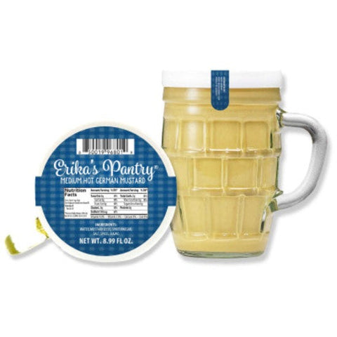 Erika's Pantry Medium Hot German Mustard In Beer Mug, 8.99 oz - Parthenon Foods