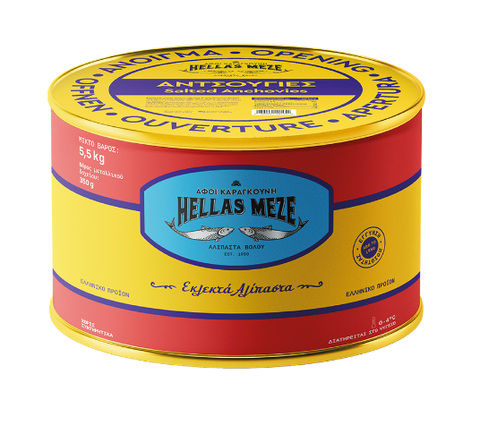 Anchovies in Sea Salt (Hellas Meze) 5.5 KG TIN - Parthenon Foods