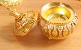 Incense Burner Gold Metal Lace with Cover, Short - Parthenon Foods
