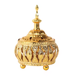 Incense Burner Gold Metal Lace with Cover, Short - Parthenon Foods