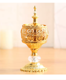Incense Burner Gold Metal Lace with Cover, Tall - Parthenon Foods