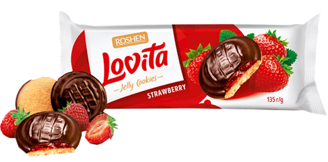 Lovita Strawberry Jelly Cookies (Roshen) 135g - Parthenon Foods
