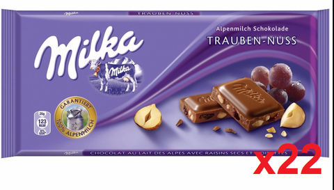 Milka Milk Chocolate with Raisins and Hazelnuts CASE (22 x 100g) - Parthenon Foods