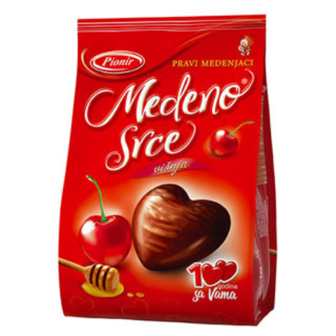 Honey Heart - Cherry, Chocolate Coated Filled Honey Cakes (Pionir) 150g - Parthenon Foods