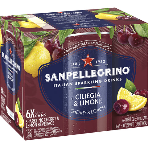 San Pellegrino Cherry & Lemon 6 pack, 11.15 oz CANS - Parthenon Foods