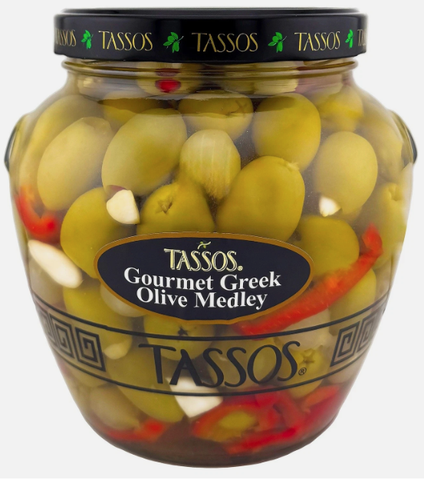 Greek Stuffed Olives Designer Glass Jar (Tassos) 1.7 L - Parthenon Foods