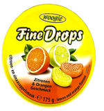 Fine Drops Lemon & Orange Candies (Woogie) 175g Tin - Parthenon Foods