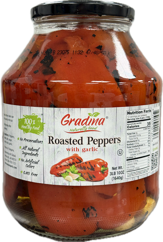 Roasted Peppers with Garlic (Gradina) 58 oz - Parthenon Foods