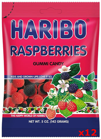 Haribo Raspberries Gummi Candy, CASE (12 x 5 oz Bags) - Parthenon Foods