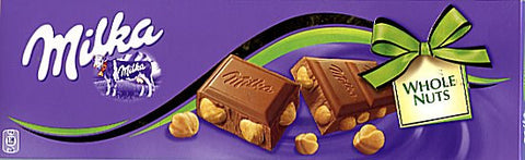 Milka Milk Chocolate with Whole Hazelnuts, 250g - Parthenon Foods