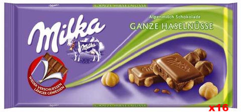 Milka Milk Chocolate-Whole Hazelnuts, CASE (17 x 95 g) - Parthenon Foods