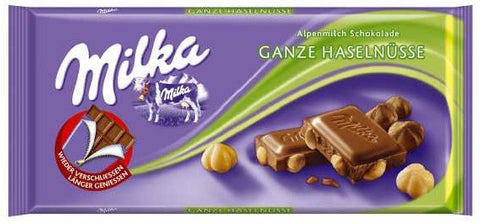 Milka Milk Chocolate-Whole Hazelnuts, 95g - Parthenon Foods
