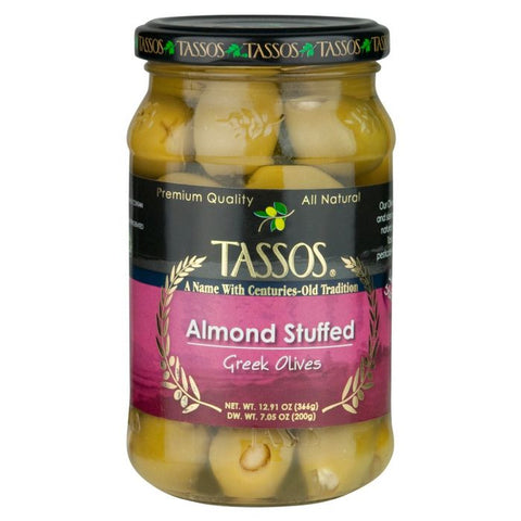 Greek Olives Stuffed with Almond (Tassos) 12.91 oz - Parthenon Foods