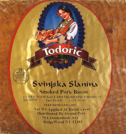 Smoked Pork Bacon (Todoric) approx. 1.2 - 1.5 lbs - Parthenon Foods