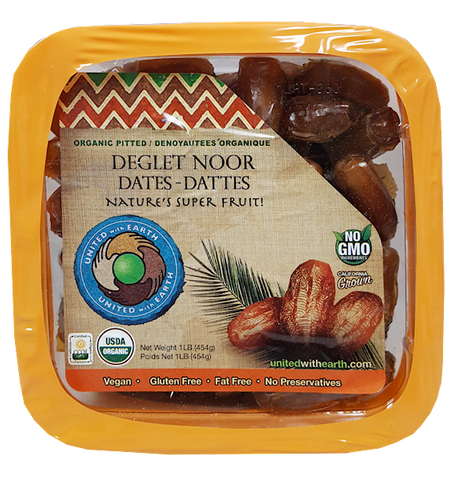 Organic Pitted Deglet Noor Dates (United with Earth) 1 lb - Parthenon Foods