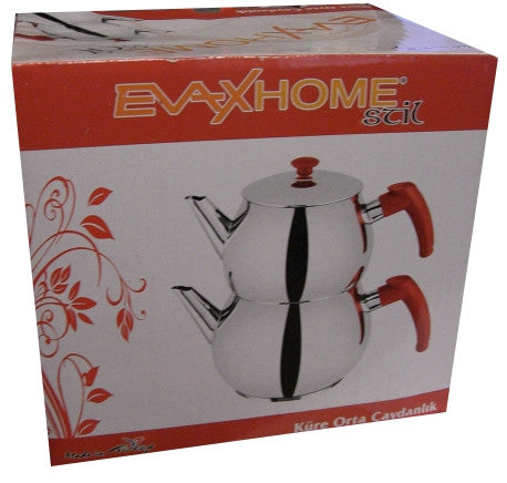 Tea Pots, Stainless Steel, Plain, 2 pc Set Medium (EVAXHOME) - Parthenon Foods