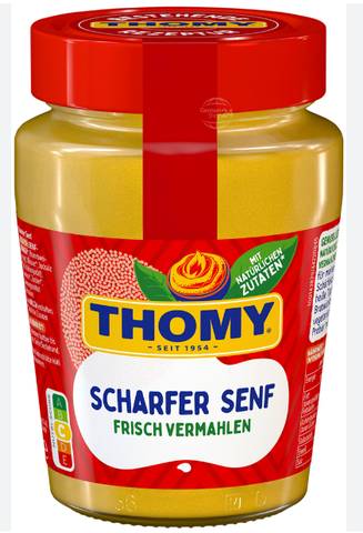 Thomy Scharfer Senf, HOT Mustard, 250ml glass - Parthenon Foods