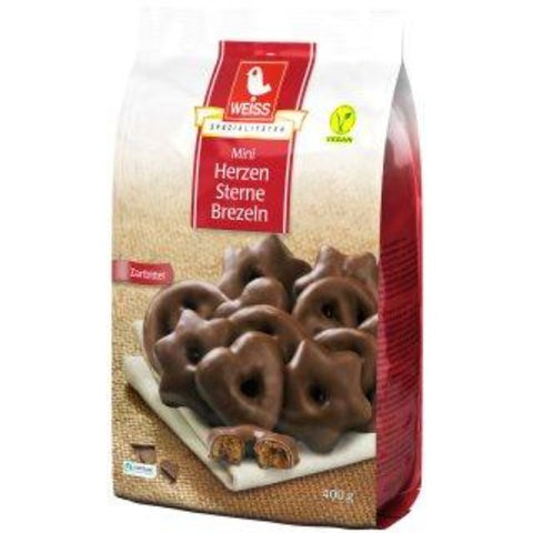 Weiss Mini Herzen, Sterne, Brezeln - Zartbitter, 400g - Parthenon Foods